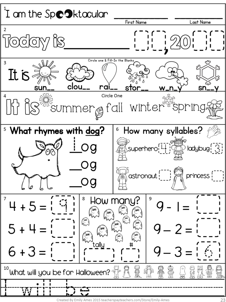 Kindergarten Morning Worksheets