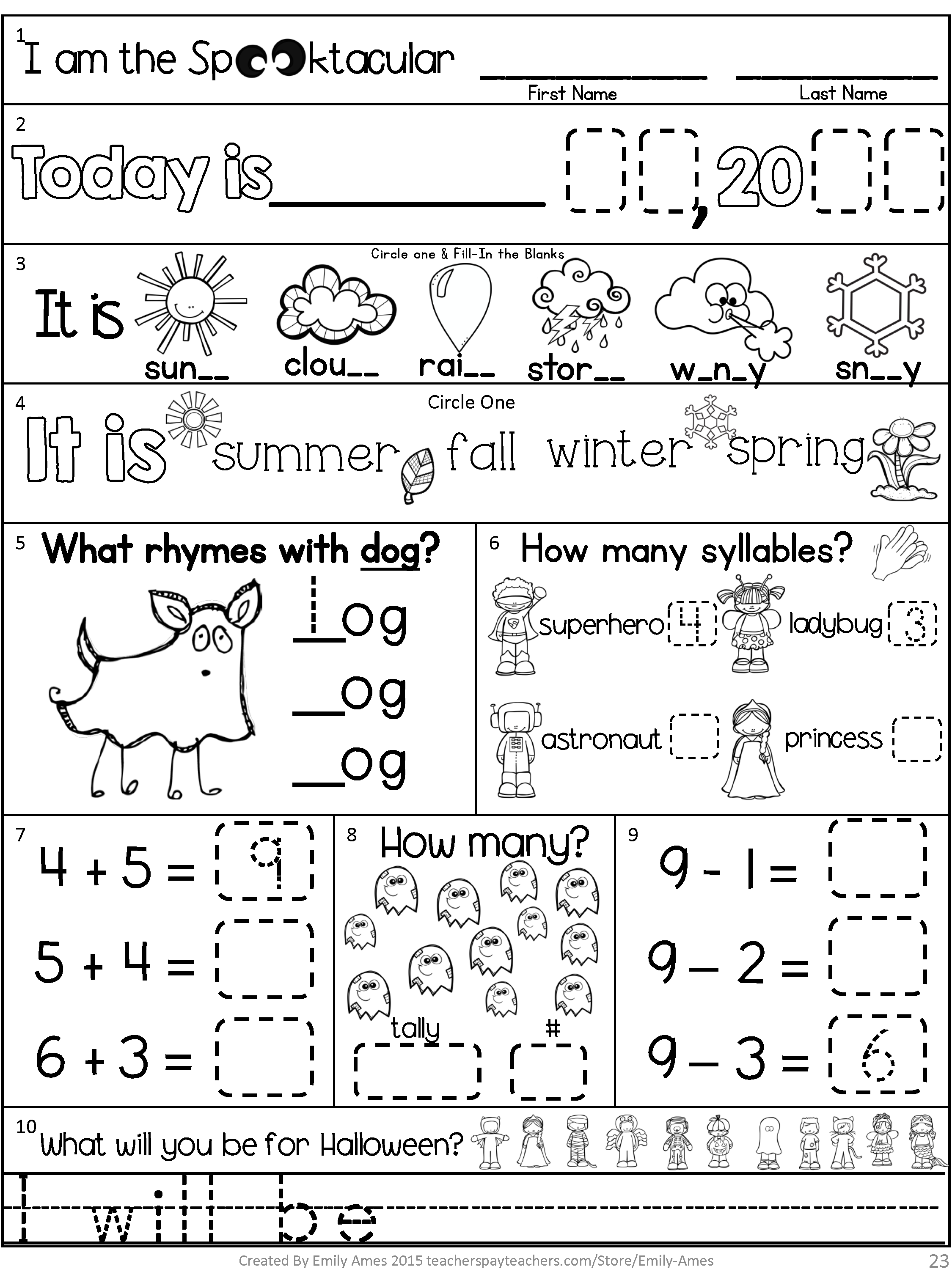 Kindergarten Morning Worksheets
