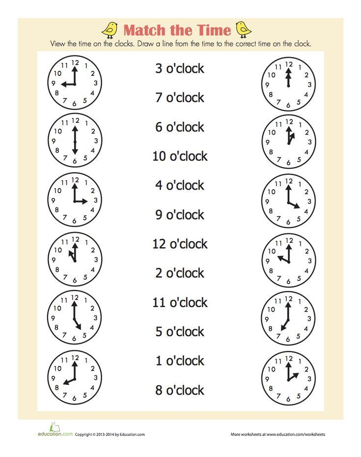 Match The Time On The Hour Give Your First Grader A Head Start On