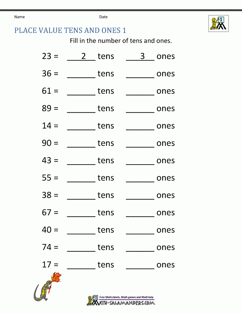 Math Place Value Worksheets 2 Digit Numbers