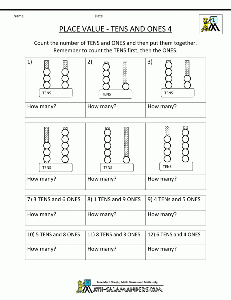 Math Place Value Worksheets To 100 First Grade Math Worksheets Place 