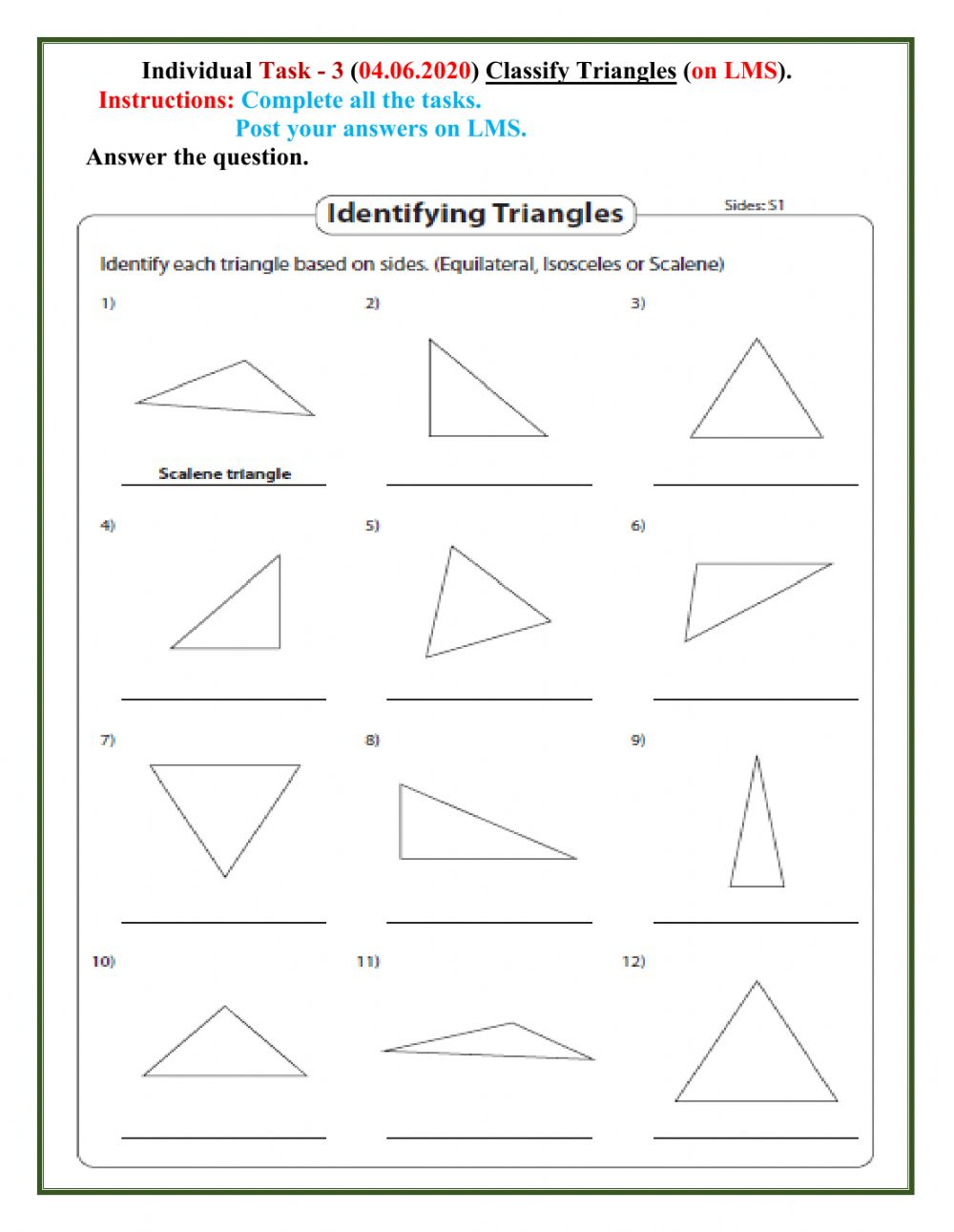 Math Triangle 1st Grade Worksheet