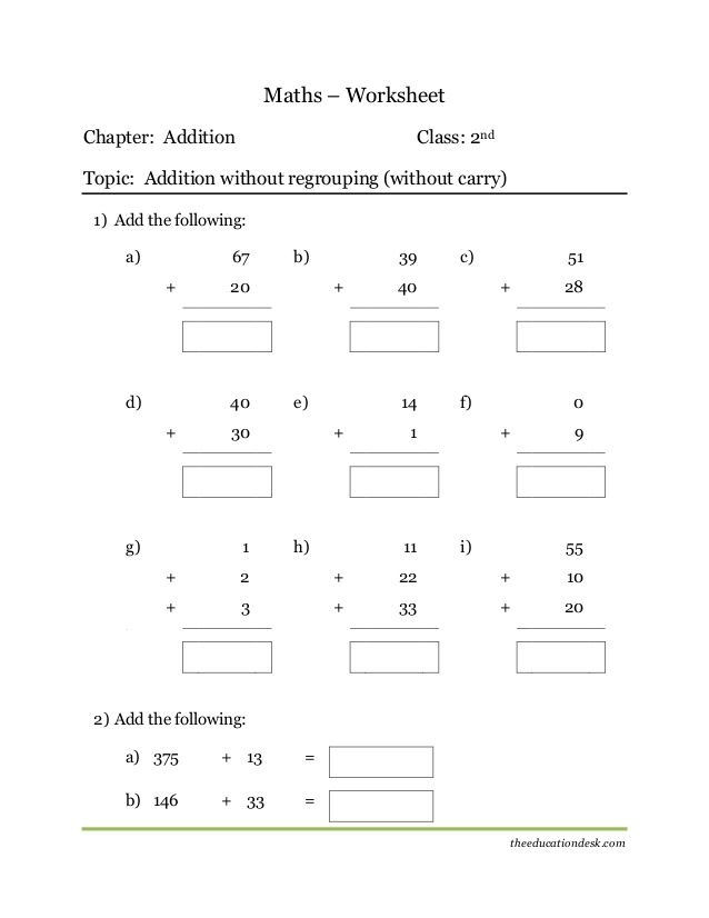 Maths Addition Worksheet CBSE Grade II Math Worksheet Math 