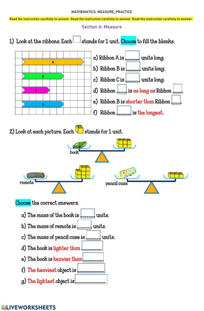 Measurement Worksheet Grade 1 Measurement Worksheets 1st Grade Math 