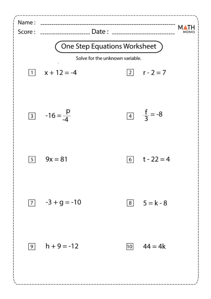 Pre Algebra Math Worksheet