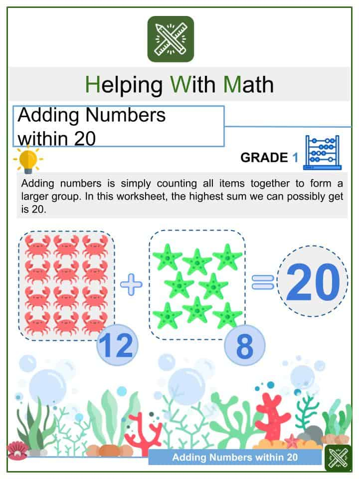 Preschool Addition 7 Worksheets 99worksheets Adding Numbers Within 20 