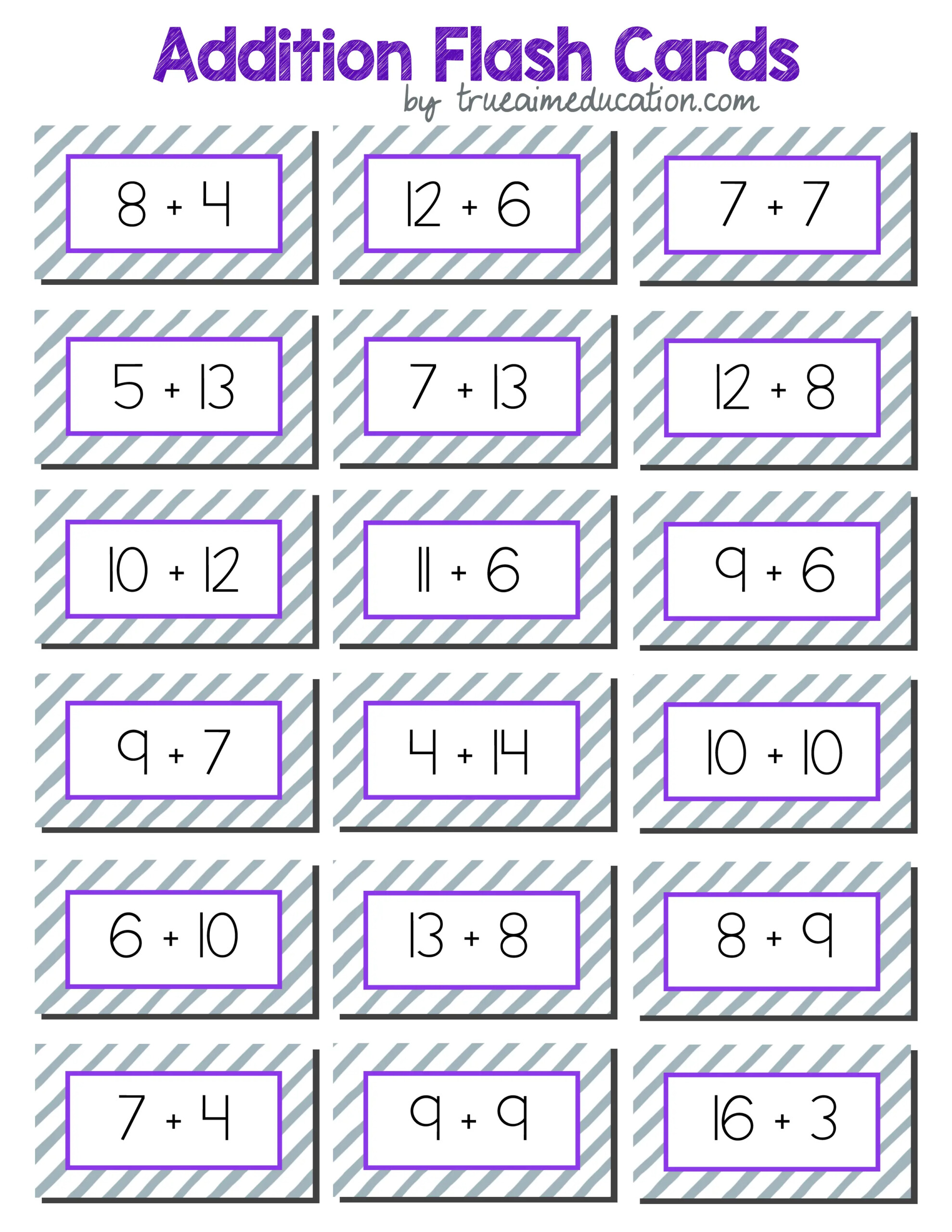 Printable First Grade Math Flash Cards Noredindigo