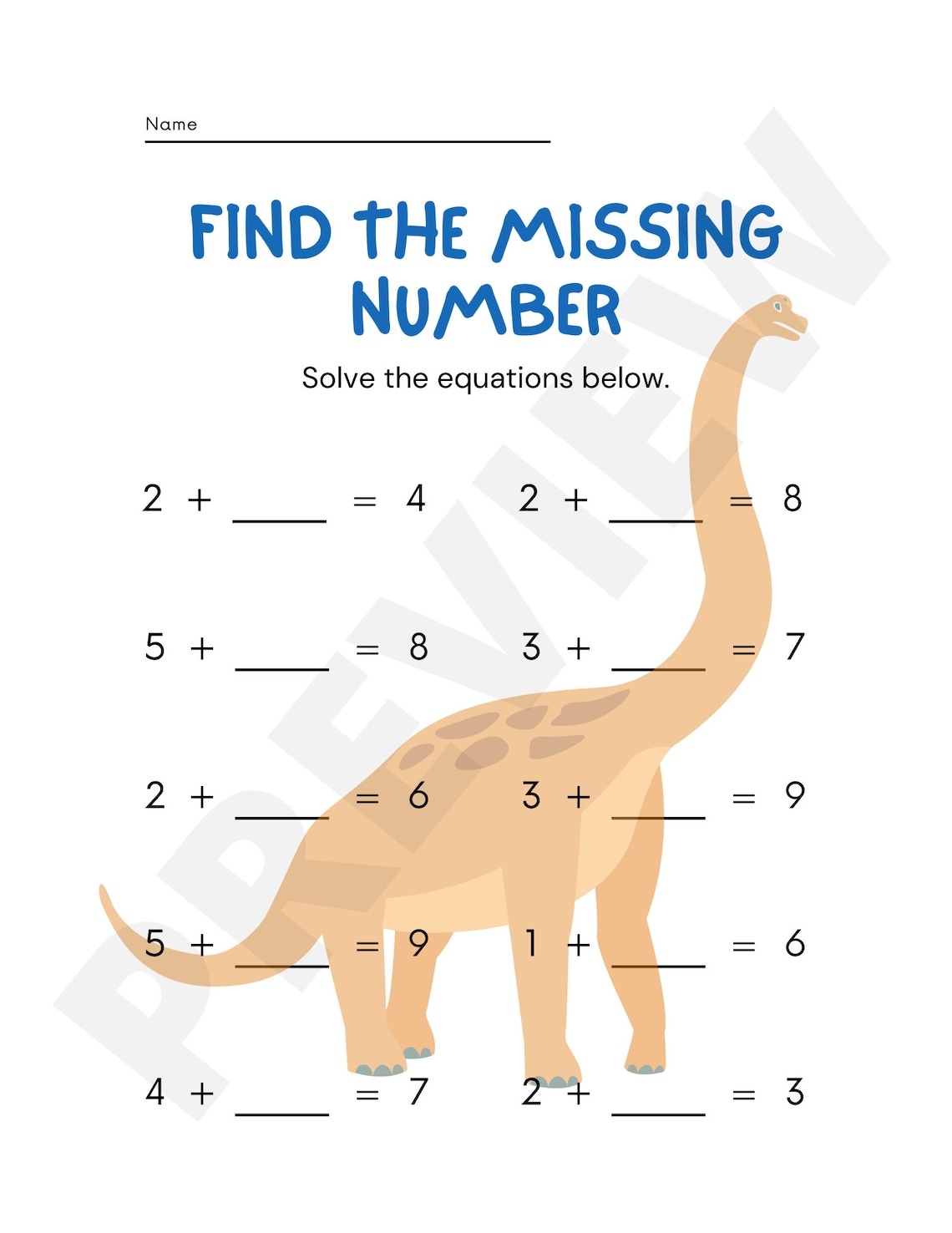 Printable Math Addition Dinosaur Worksheets For 1st Grade Etsy