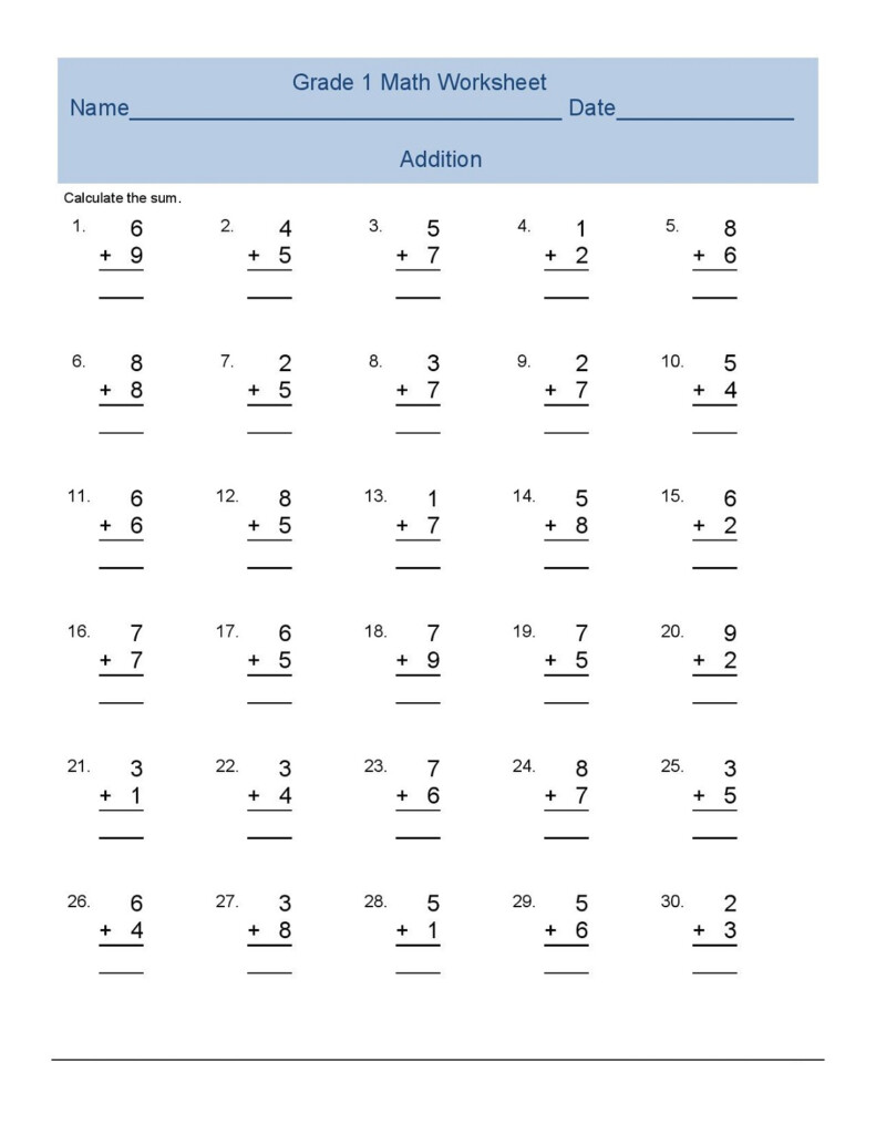 The Best 30 Grade 1 Free Printable Math Worksheets For 1St Grade 
