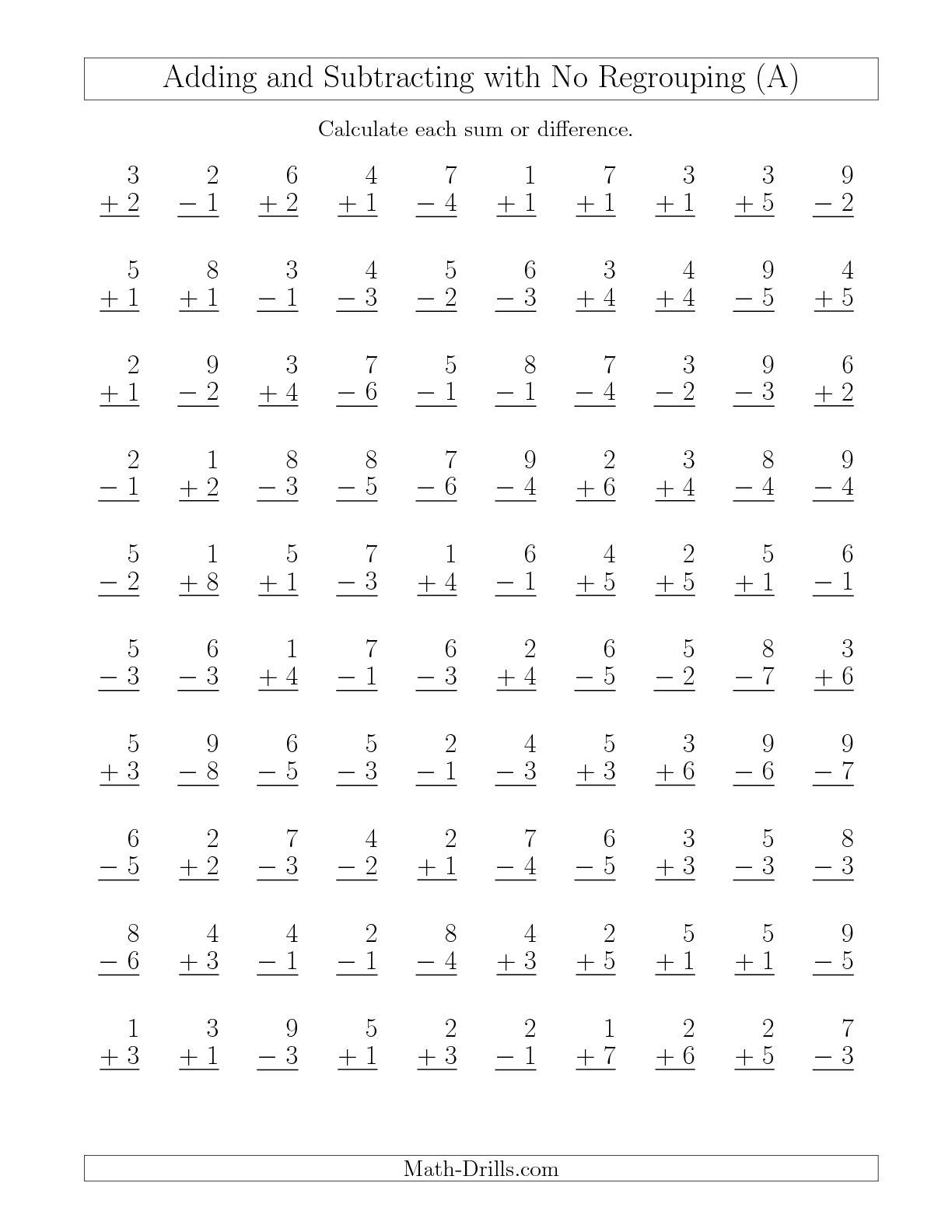 The Mixed Addition And Subtraction Of Single Digit Numbers With No 