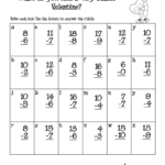 Valentine Riddle Subtraction First Grade Math Worksheets 1st Grade