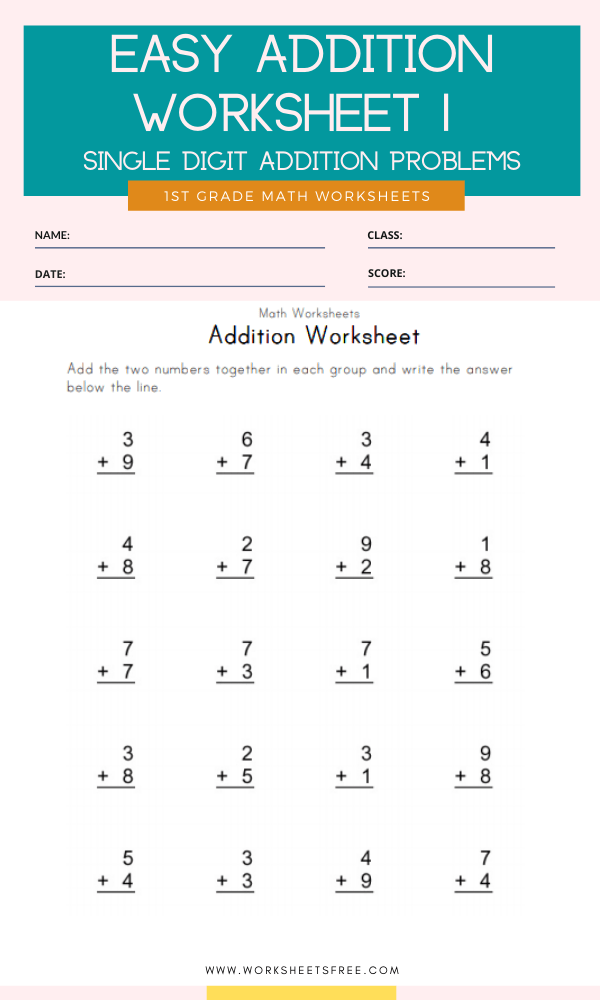 Addition Worksheets For Grade 1