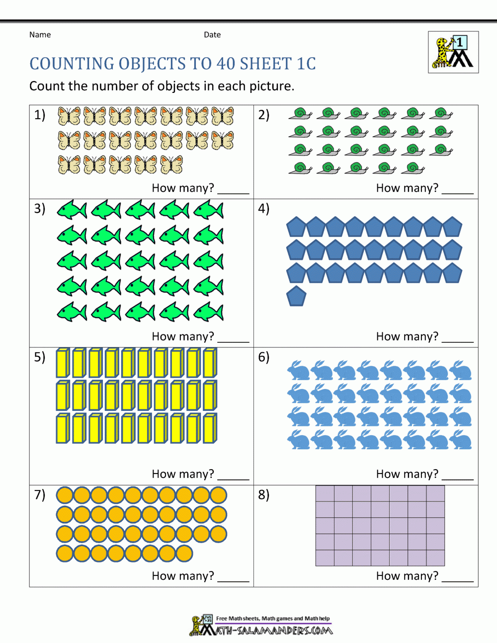 Count The Objects And Match With The Given Numbers Math Worksheets 