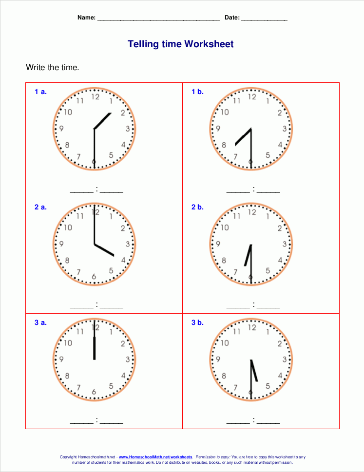 First Grade Time Worksheets