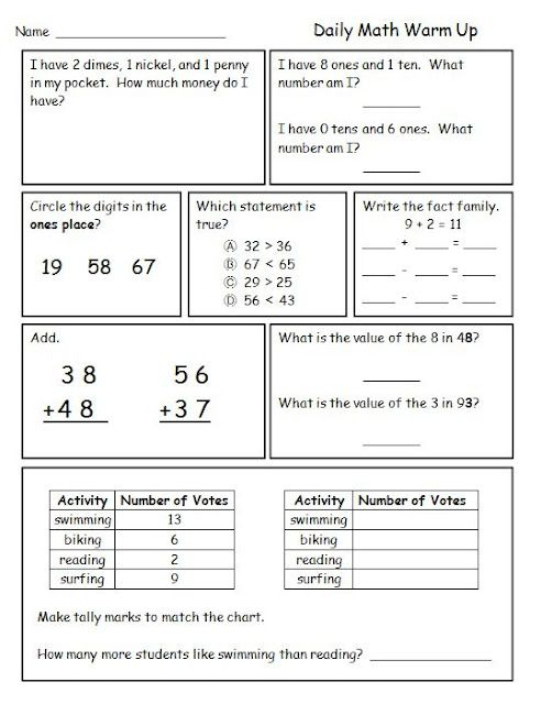 Kindergarten Math Warm Up Worksheet