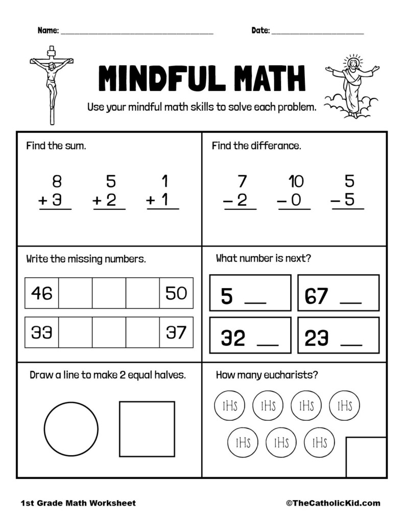 Math Review Page 1st Grade Math Worksheet Catholic TheCatholicKid 