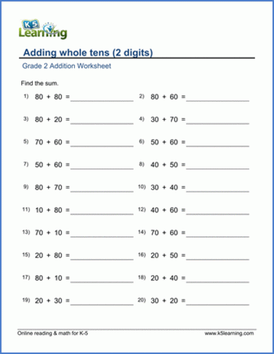 Second Grade Math Worksheets K5 Learning