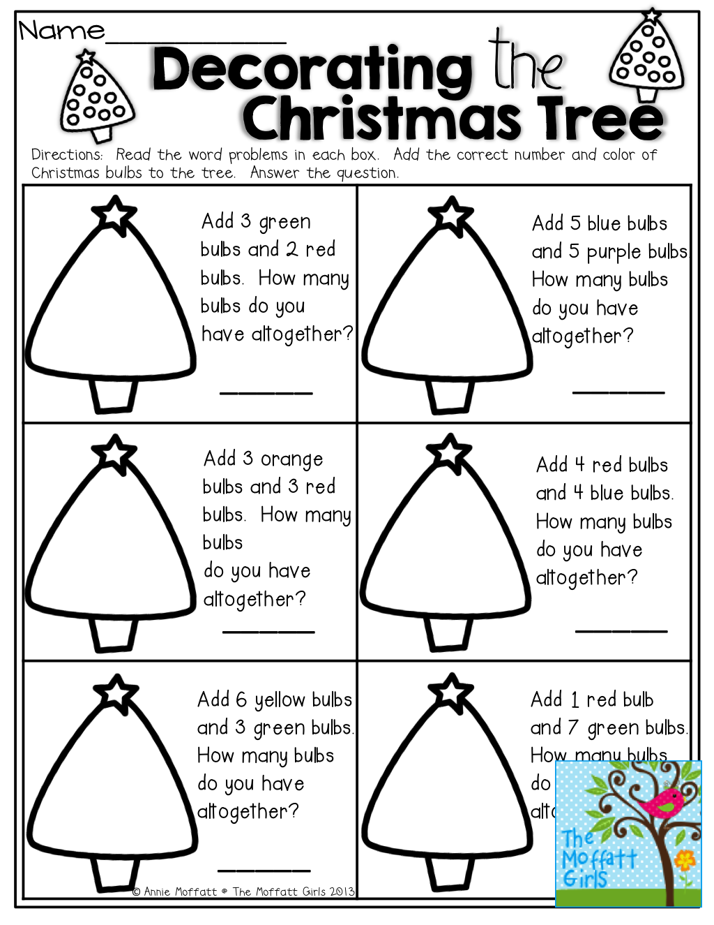 Simple WORD PROBLEMS Decorate The Christmas Tree Christmas 